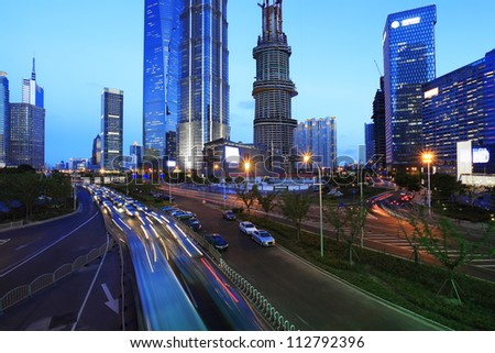 The street scene of the century avenue at night in shanghai,China