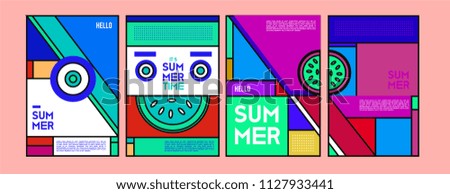 Summer colorful poster design template. Set of summer sale background and illustration. Minimalist design style for summer event poster and banner in eps10. 