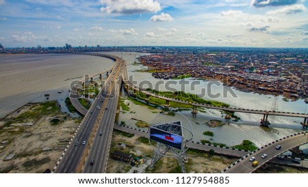 Aerial view of Third Mainland Bridge Lagos Nigeria Royalty-Free Stock Photo #1127954885