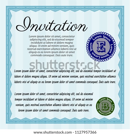 Light blue Formal invitation. Money Pattern. Vector illustration. With quality background. 