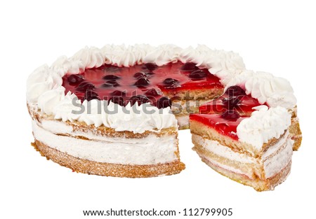 cake with cherries isolated on white background