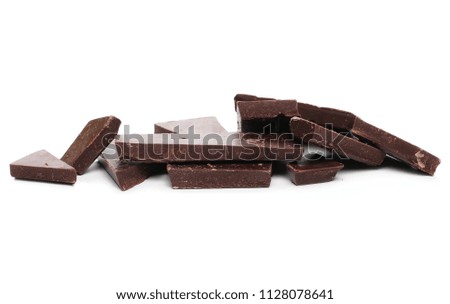 Chocolate bars, pieces isolated on white background