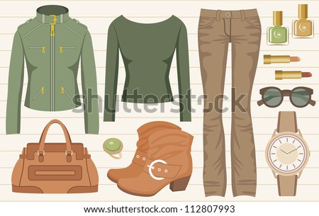 Fashion set with jeans and a jacket. vector