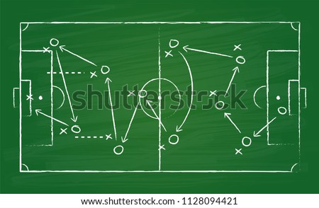 Realistic greenboard drawing a soccer game strategy. International world championship tournament 2018 concept. Vector illustration Royalty-Free Stock Photo #1128094421