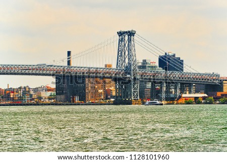 New York view of the Lower Manhattan and the Williamsburg Bridge  across the East River. USA. 