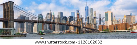 Suspension Brooklyn Bridge across the East River between the Lower Manhattan and Brooklyn. New York, USA.
