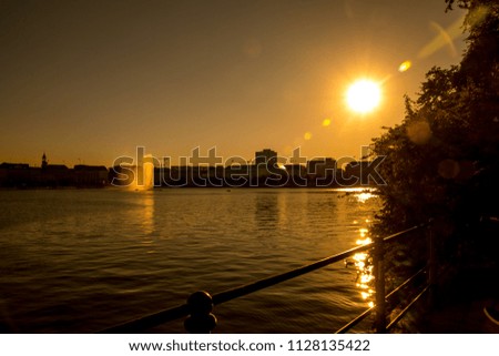 Hamburg Panorama Alster Sunset