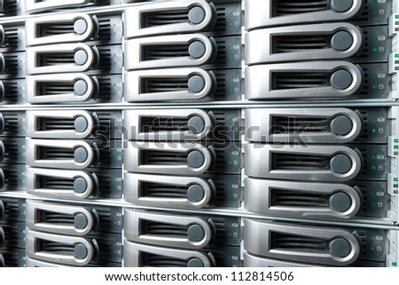 detail of data center with hard drives