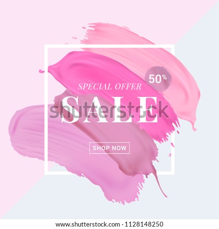 Vector sale banner with text on lipstick stokes background. Good for salons, beauty shops.