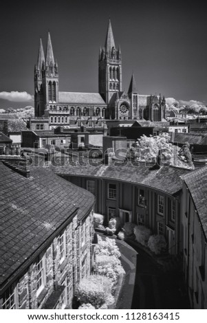 Truro cathedral black and white and infrared. Cornwall UK