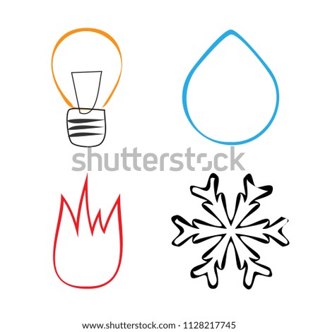 set of vector otline icons - types of energy supply in the house  - heating, water, electricity, cooling 
