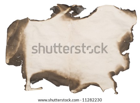 image of burnt paper isolated on white