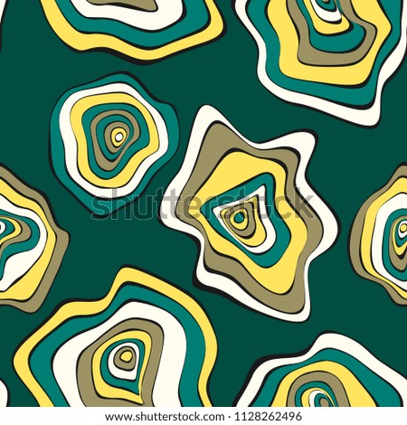 Hand Drawn Wavy Circles. Abstract Seamless Background in Ethnic Style. Vector Psychedelic Pattern with Deformed Rounds. Wave Seamless Pattern for Fabric, Textile, Cloth Design. Distortion, Spots.