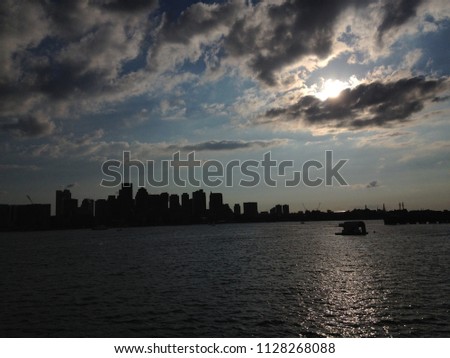 View of Boston Harbor from a boat in Massachusetts, USA