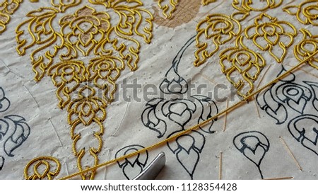 Thai classical tradition pattern gold thread embroidery 