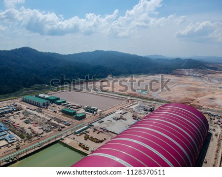 Aerial view of a steel factory under construction at MCKIP Kuantan, Malaysia.