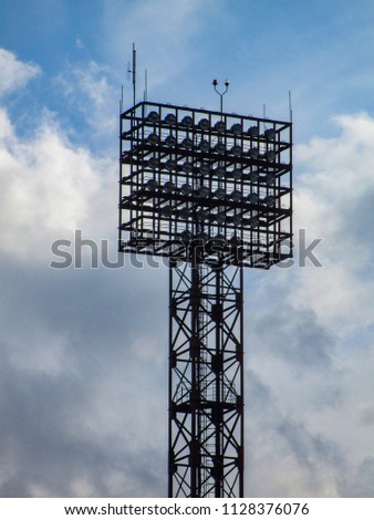 Floodlight pylons in a football stadium in Lithuania