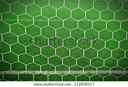 Soccer field with write net texture background.