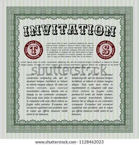 Green Invitation. Money design. Detailed. With complex background. 