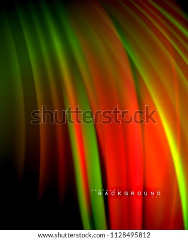 Neon glowing wave, magic energy and light motion background. Vector wallpaper template, illustration