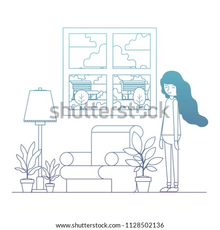 woman in the living room with houseplants scene