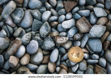 Cryptocurrency on the shore among the big sea stones