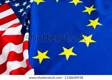 Flags of the USA and the European Union together.