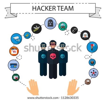 Hacker team flat icons concept. Vector illustration. Element template for design.