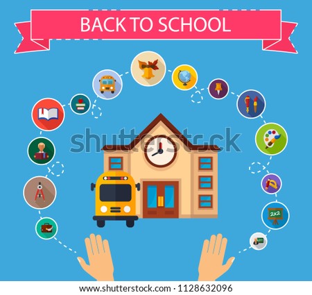 Back to school flat icons concept. Vector illustration. Element template for design.