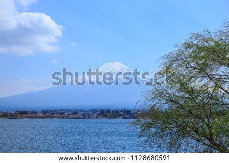 Mt diamond fuji with snow at Kawaguchiko lake in japan, Mt Fuji is one of famous place in Japan.
