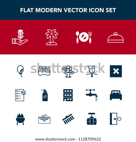 Modern, simple vector icon set with bag, grunge, tree, fork, room, street, travel, medal, air, bedroom, door, paint, balloon, holiday, interior, success, checklist, winner, bed, abstract, box icons