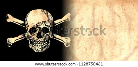 Skull and Crossbones on Original Antique PARCHMENT PAPER with space for your Text or Design