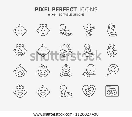 Thin line icons set of babies, motherhood and lactation. Outline symbol collection. Editable vector stroke. 64x64 Pixel Perfect. Royalty-Free Stock Photo #1128827480