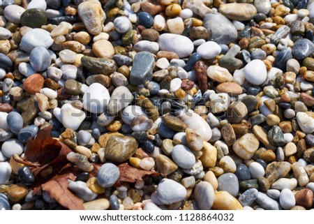                      Pebbles on the beach as a natural background.            