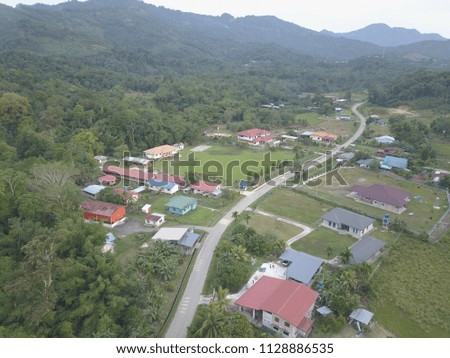 Sky view of rural area in Kg Kauluan,Tuaran, Sabah.Malaysia.Borneo.