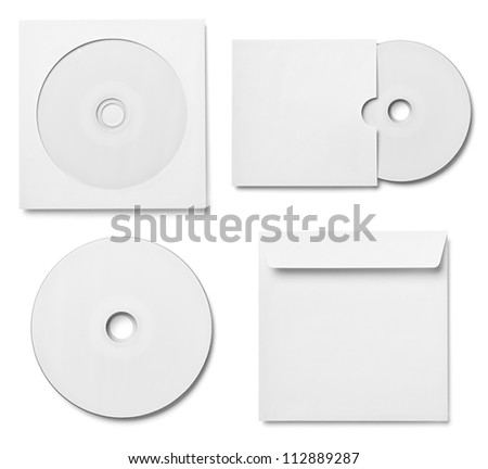 collection of various  blank white dvd and envelope on white background. each one is shot separately Royalty-Free Stock Photo #112889287