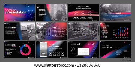 Presentation template. Gradient elements for slide presentations on a black background. Use also as a flyer, brochure, corporate report, marketing, advertising, annual report, banner. Vector Royalty-Free Stock Photo #1128896360