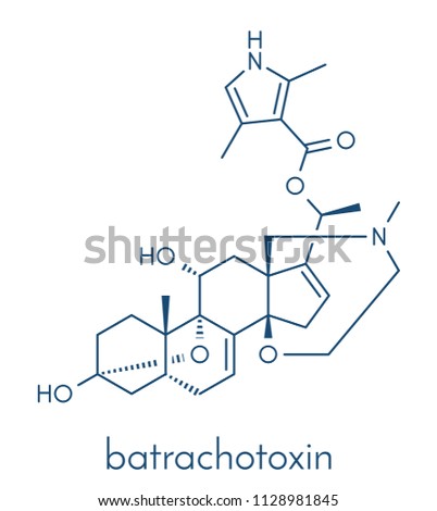 Batrachotoxin (BTX) neurotoxin molecule. Found in number of animals, including poison dart frogs. Skeletal formula.
