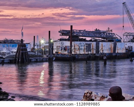Sunset photo of Staten Island east coast in Upper Bay, New York