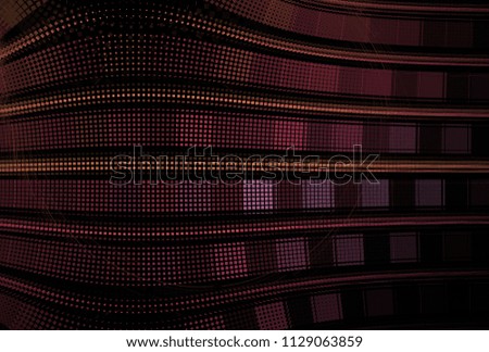 Intricate pink, purple, gold and copper wavy geometric design (3D illustration, black background)