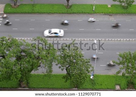 aerial view city street with many vehicle in vietnam