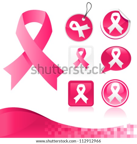Vector set of pink ribbons for breast cancer awareness.