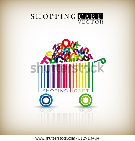 Abstract vector shopping cart made from bar-code