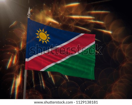 Flag of Namibia with fireworks display in the background
