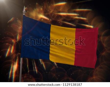 Flag of Chad with fireworks display in the background