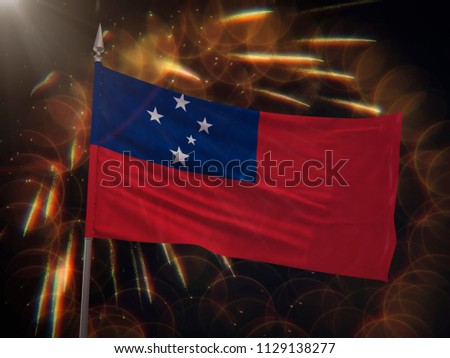 Flag of Samoa with fireworks display in the background