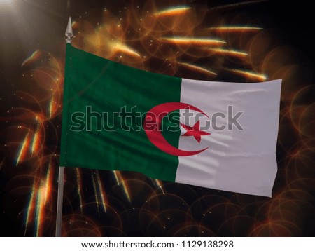 Flag of Algeria with fireworks display in the background