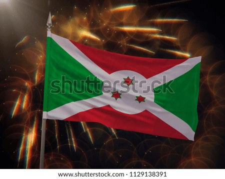 Flag of Burundi with fireworks display in the background