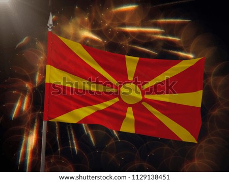 Flag of Macedonia with fireworks display in the background