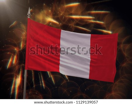 Flag of Peru with fireworks display in the background